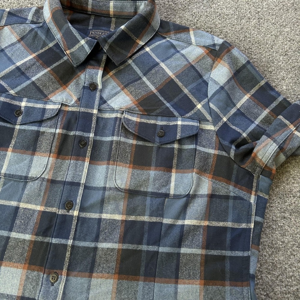 Pendleton Shirt Womens‎ Large Blue Plaid Wool Flannel Button Up Long Sleeve - Picture 8 of 14